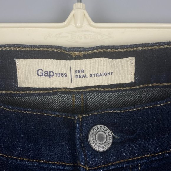 Gap Jeans Women 29 Mid Rise Real Straight Blue Stretch - Picture 3 of 13